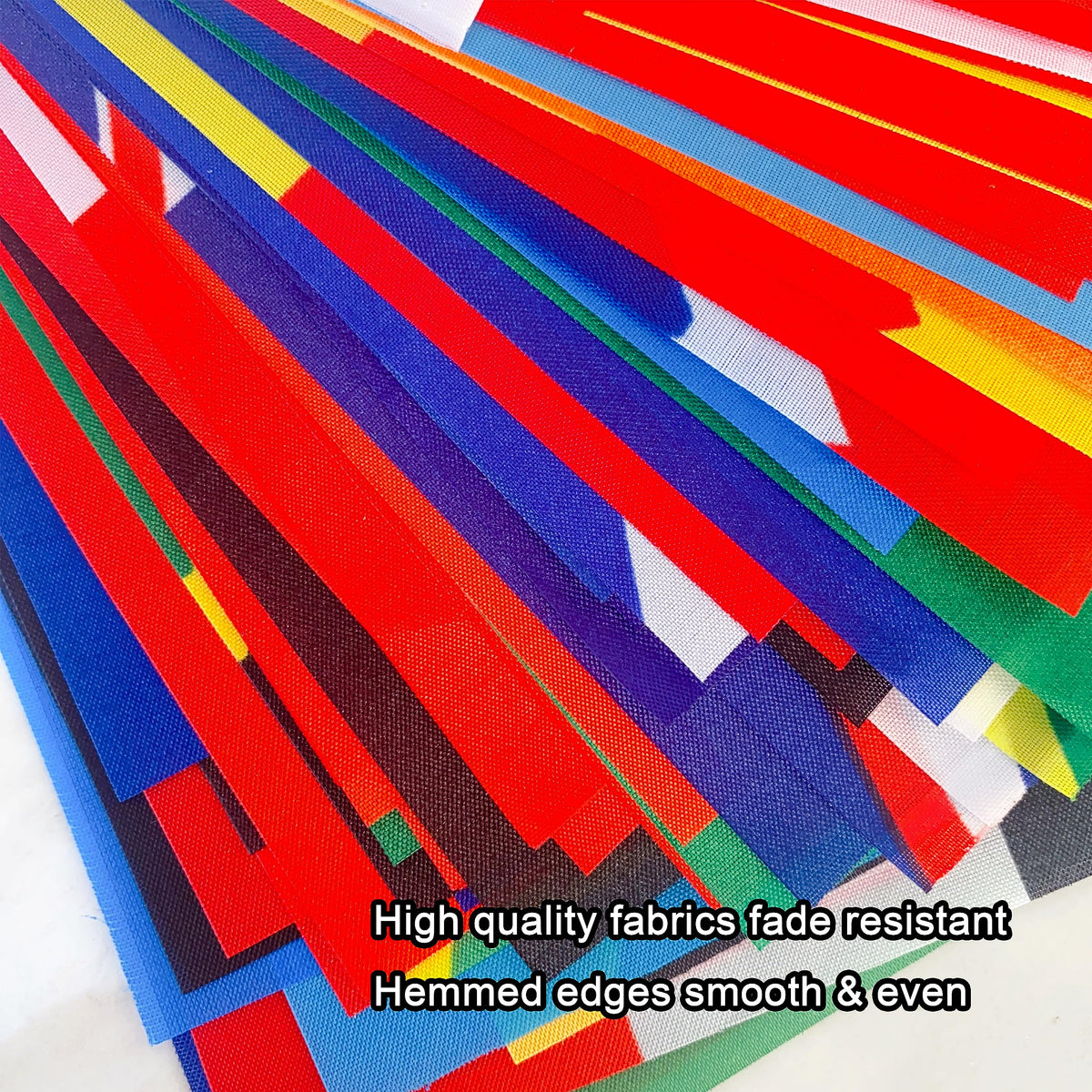 Consummate country flags bunting on rope ready for banner-style display.