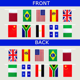 Consummate outdoor flag string suitable for patios, porches, and sports venues.