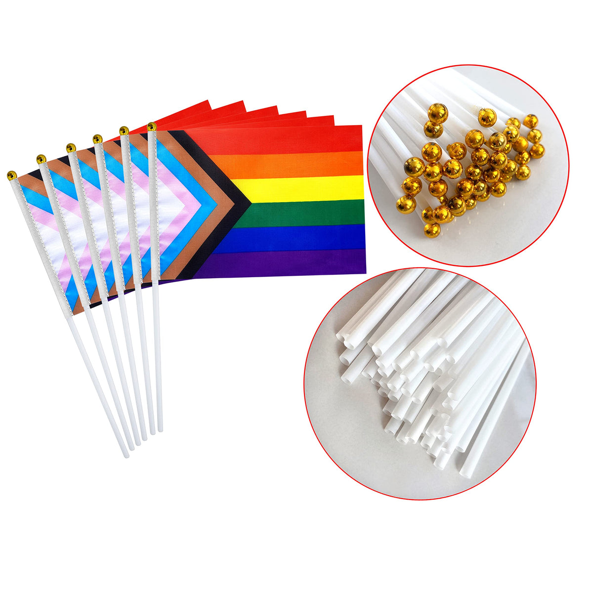 Consummate rainbow flag on sturdy 11.8 inch stick, lightweight for handheld use.