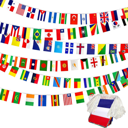 Consummate world flags banner on a long rope, ideal for large-scale celebrations.