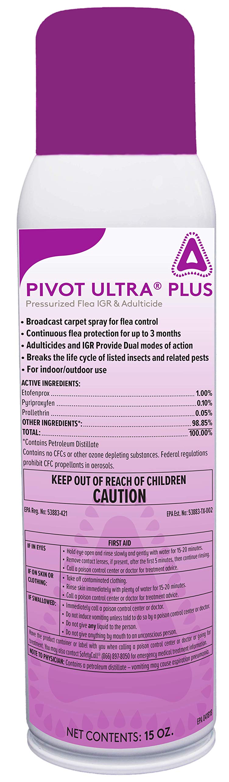 Pivot Ultra Plus aerosol spray for flea control with quick knockdown and long-lasting protection.