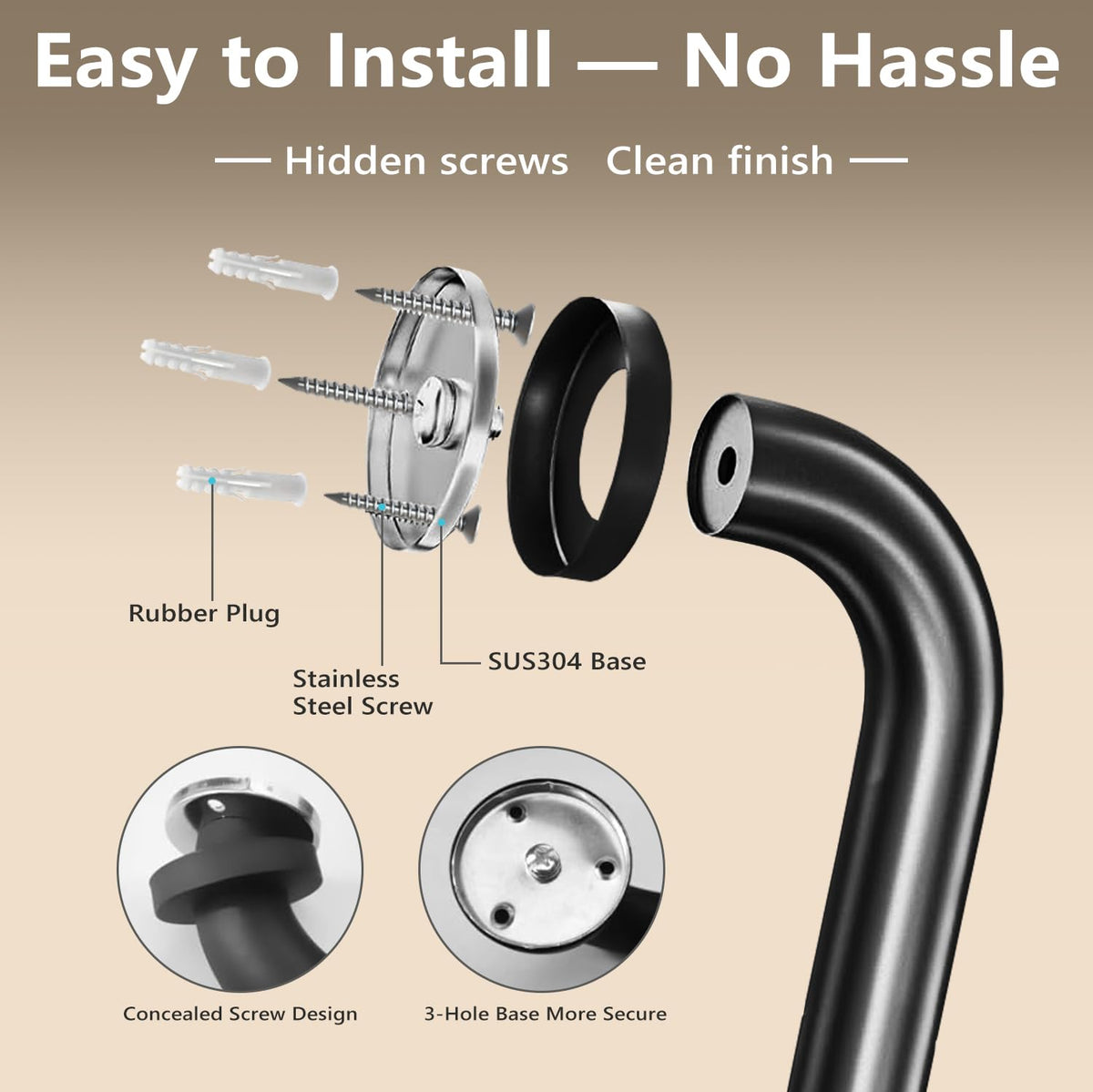 Conwithna wall-mount handrail 1 to 3 stairs offers sturdy support with 500 lbs capacity.