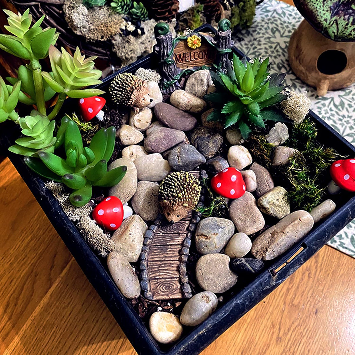 CooBigo wood mushroom decorative piece for fairy gardens and table displays.