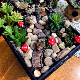 CooBigo wood mushroom decorative piece for fairy gardens and table displays.