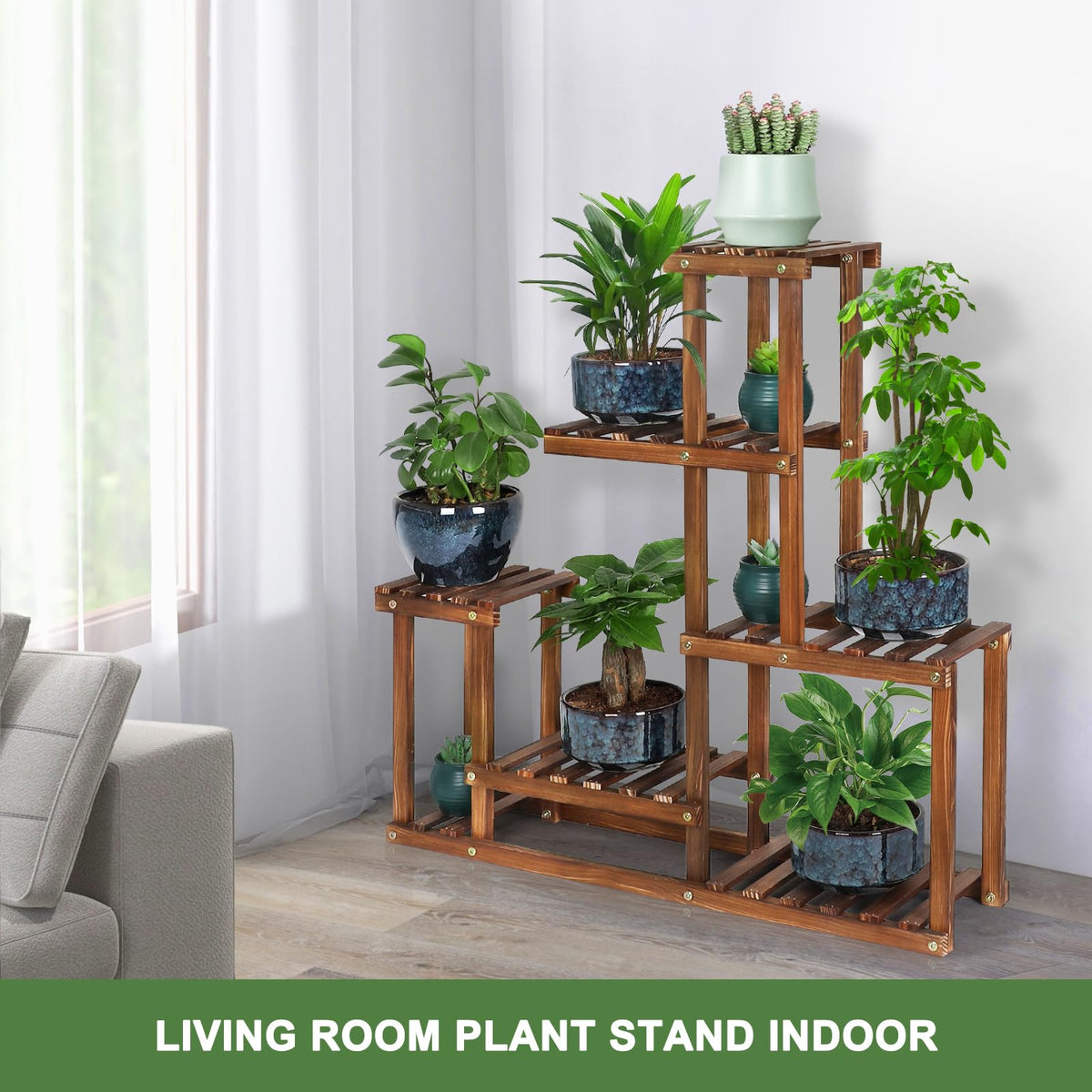 COOGOU wood plant stand edge enclosure detail enhances pot safety
