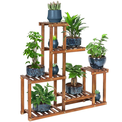 COOGOU wood plant stand overall view shows space-saving multi-tier design