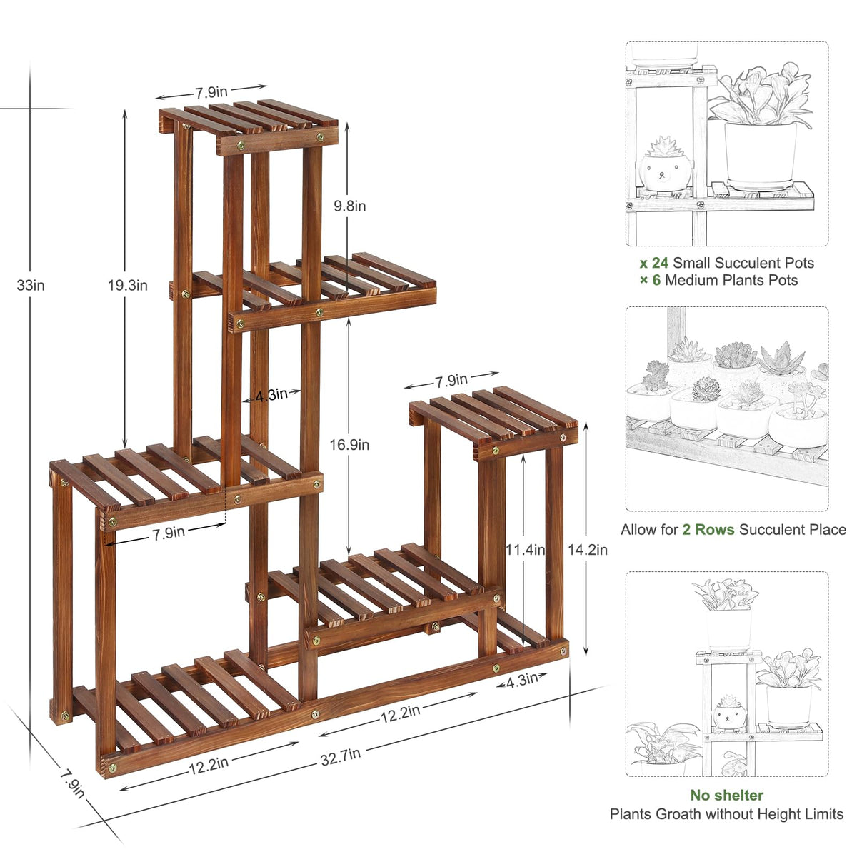 COOGOU wood plant stand top-tier close-up highlights sturdy construction and finish