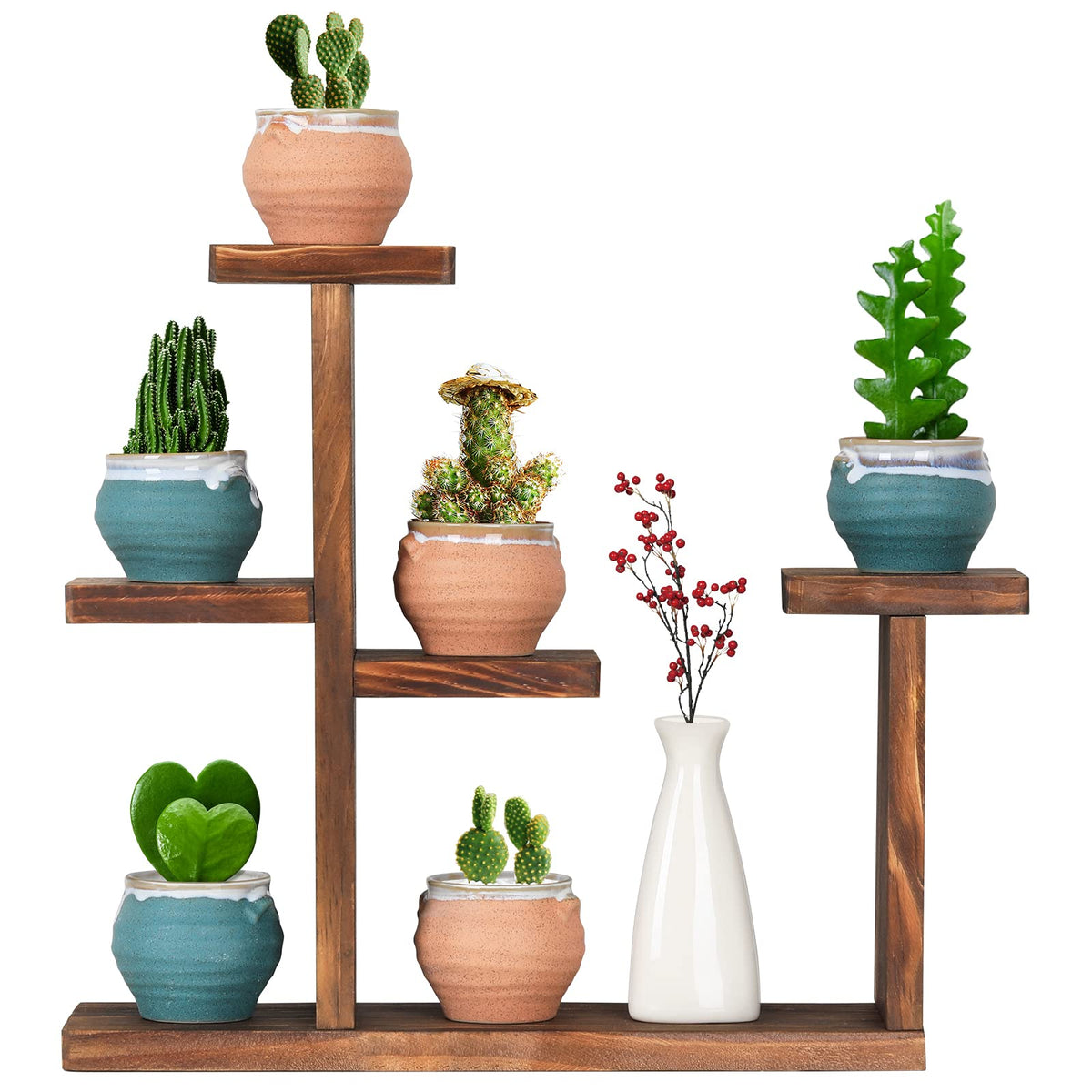 COOGOU wooden tabletop plant stand side view showing compact design.