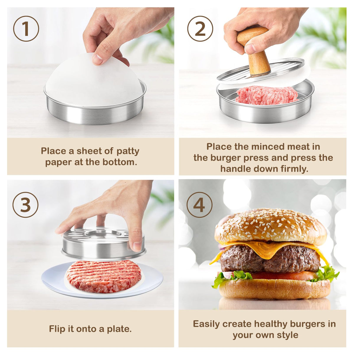 Cook Guy burger press non-stick surface releases patties cleanly, reducing mess.