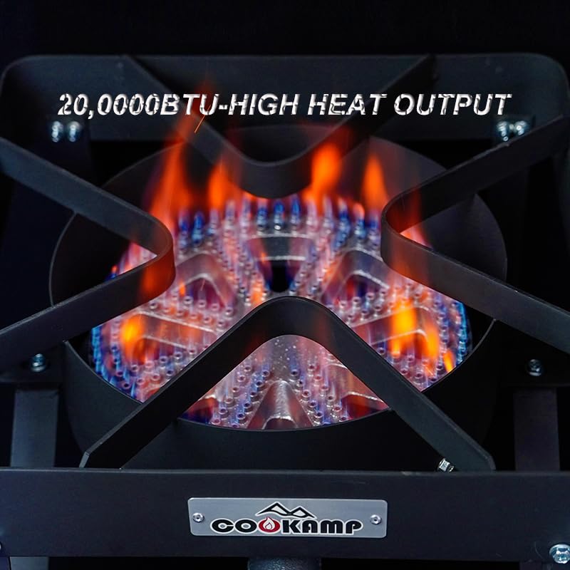 COOKAMP 0-30 PSI regulator with steel braided hose for precise flame control.