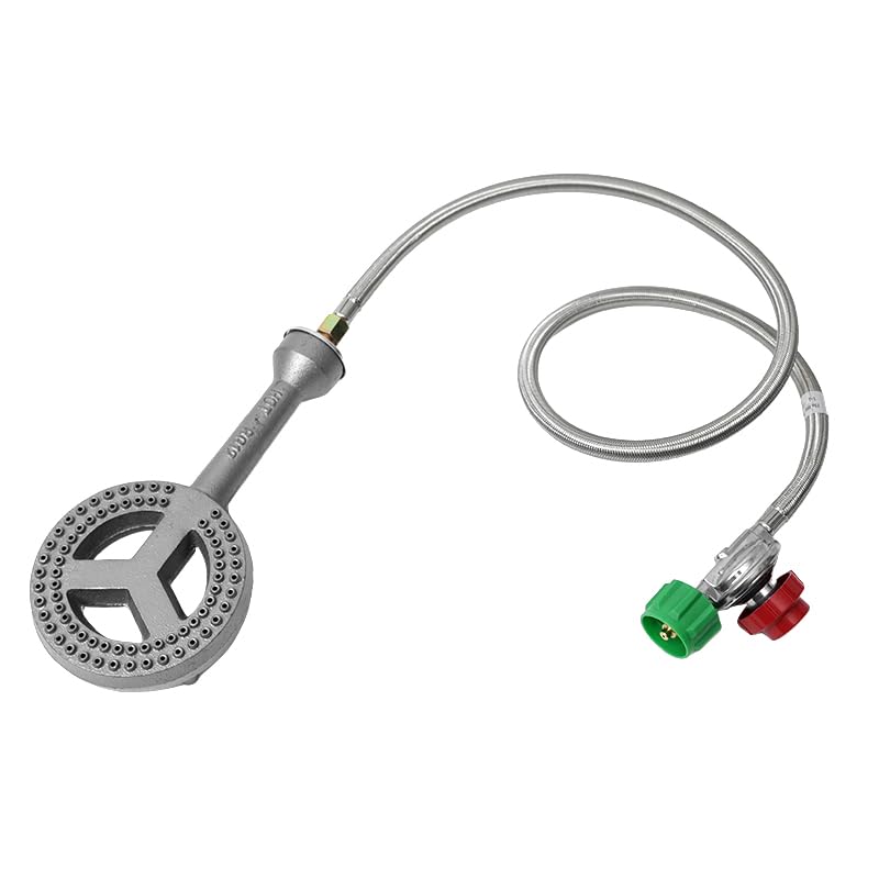 Cookamp burner head side view demonstrates solid build and durable cast-iron quality.