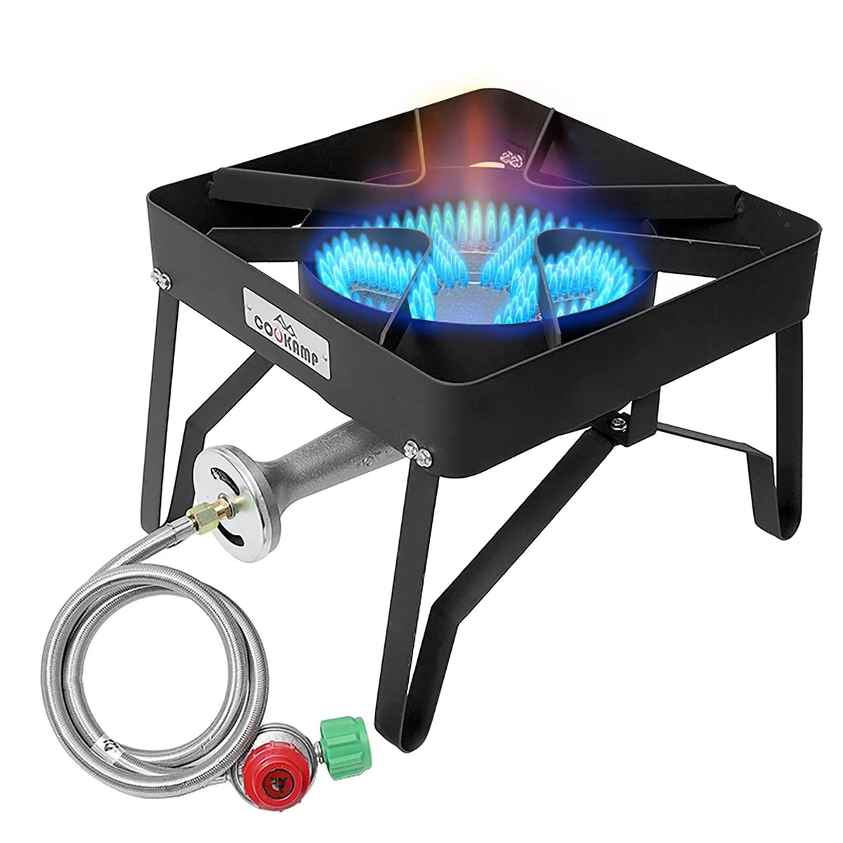 COOKAMP high-pressure banjo burner for outdoor cooking with intense heat.