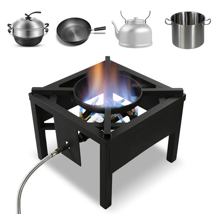 COOKAMP propane burner top view showing 16-inch cooktop for outdoor cooking.