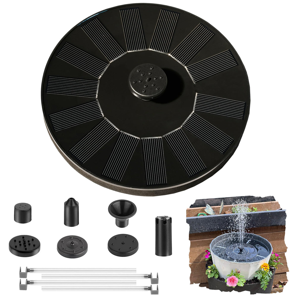 Cookayler solar bird bath fountain pump with six nozzles creates a vibrant garden display