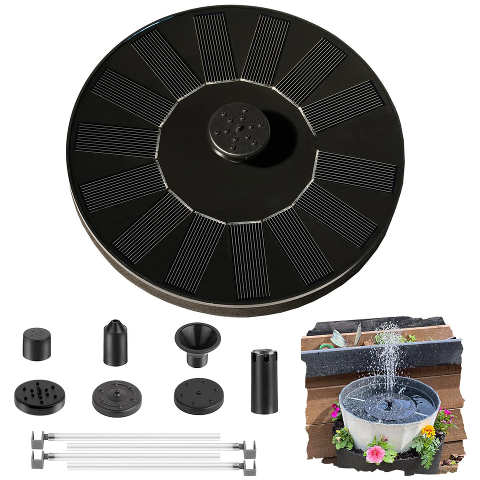 Cookayler solar bird bath fountain pump with six nozzles creates a vibrant garden display