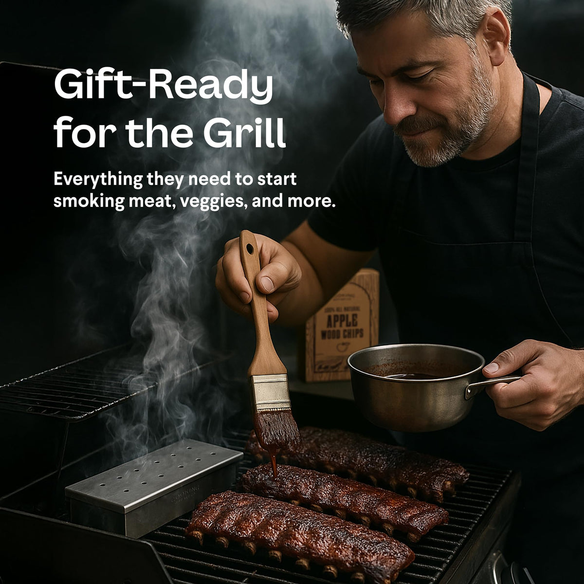 Cooking Gift Set smoker box on a gas grill boosts flavor
