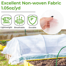 Cookmaster cover secured with hoops protecting vegetables without crowding the plants.