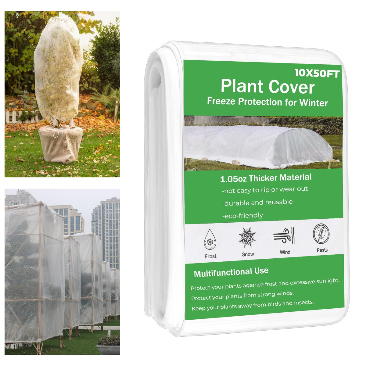 Cookmaster freeze protection covers spread over beds shielding crops from night chill.