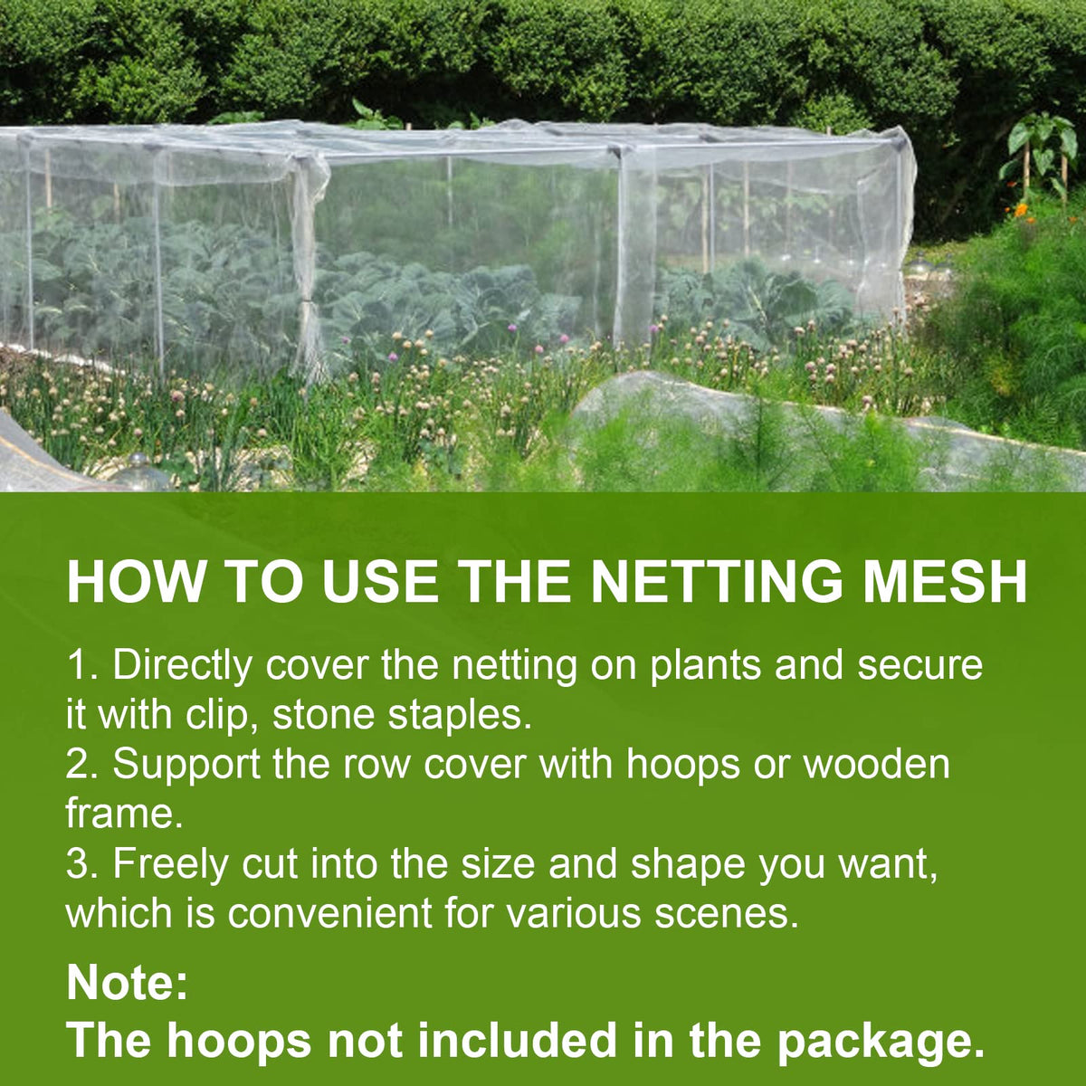 Cookmaster indoor and outdoor use garden netting fits raised beds and nurseries.