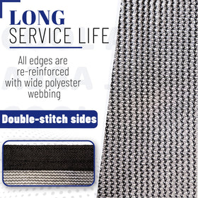 Cool Area tarp features rust-free aluminum buckles for easy securing.