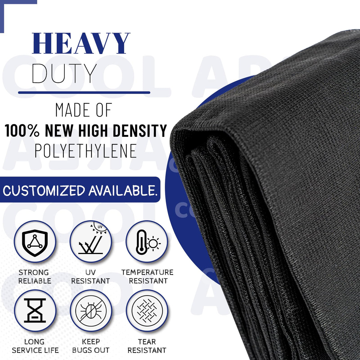 Cool Area heavy-duty mesh tarp with UV resistance for outdoor durability.