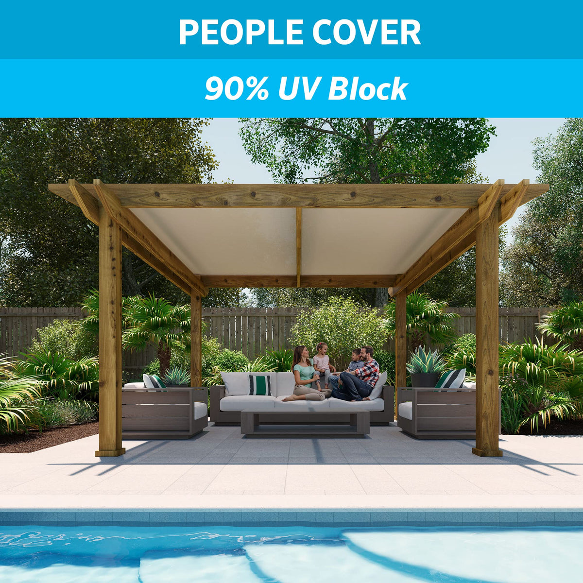 Coolaroo breathable HDPE shade cloth in wheat color with airflow for patios