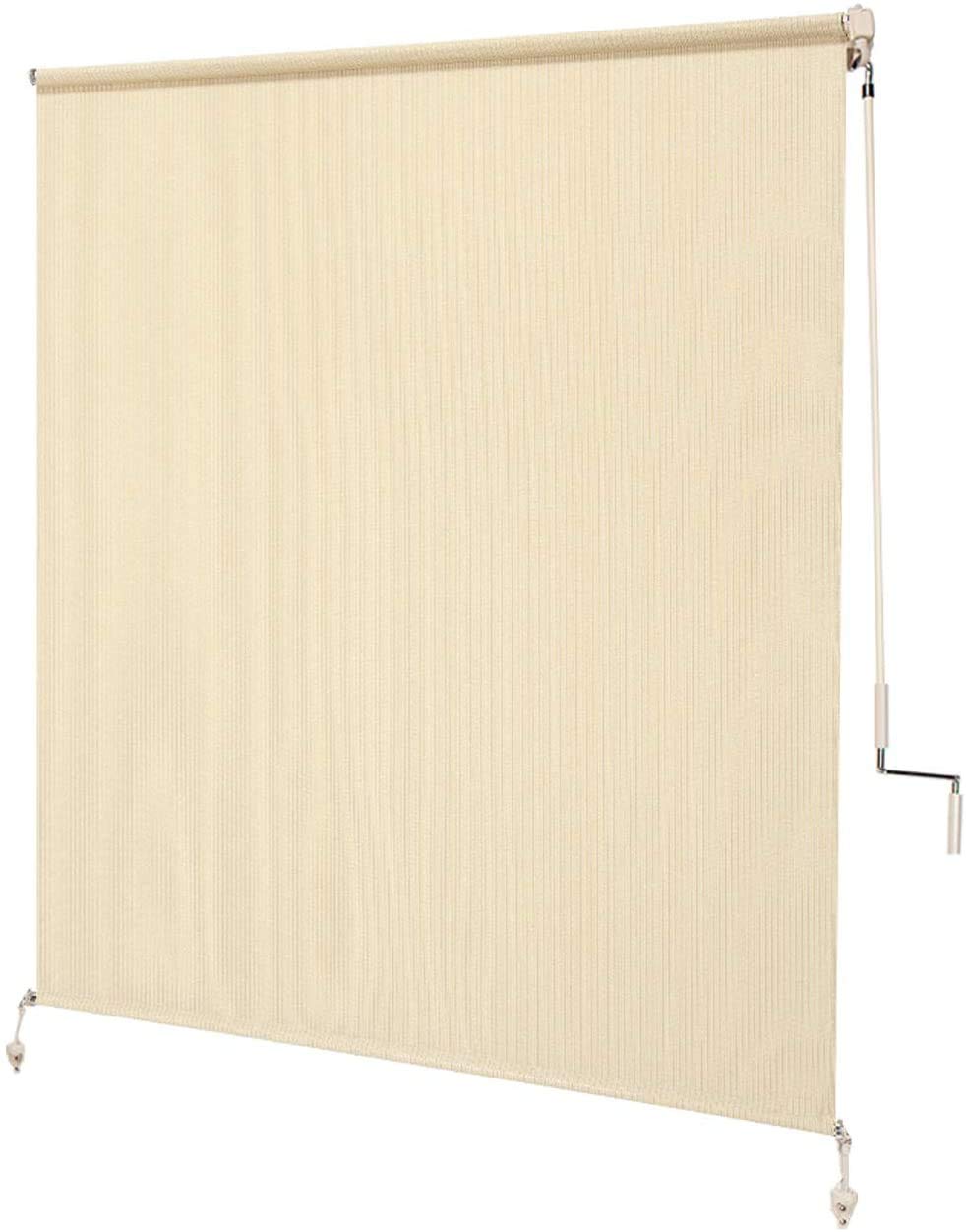 Coolaroo outdoor cordless roller shade rolled up for compact sun protection.
