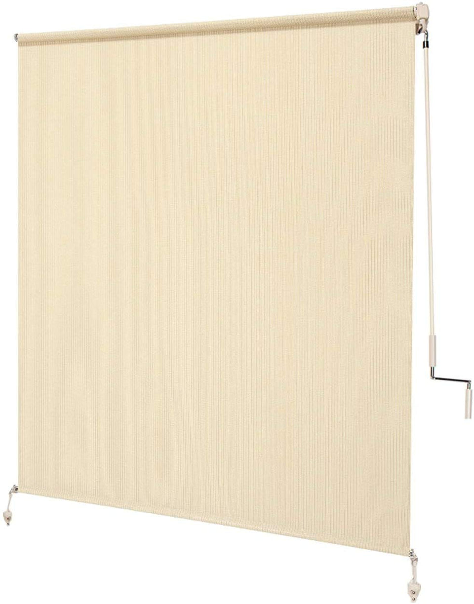 Coolaroo outdoor cordless roller shade rolled up for compact sun protection.
