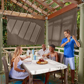 Coolaroo outdoor roller shade wand view showing easy cord-free operation and shade control.