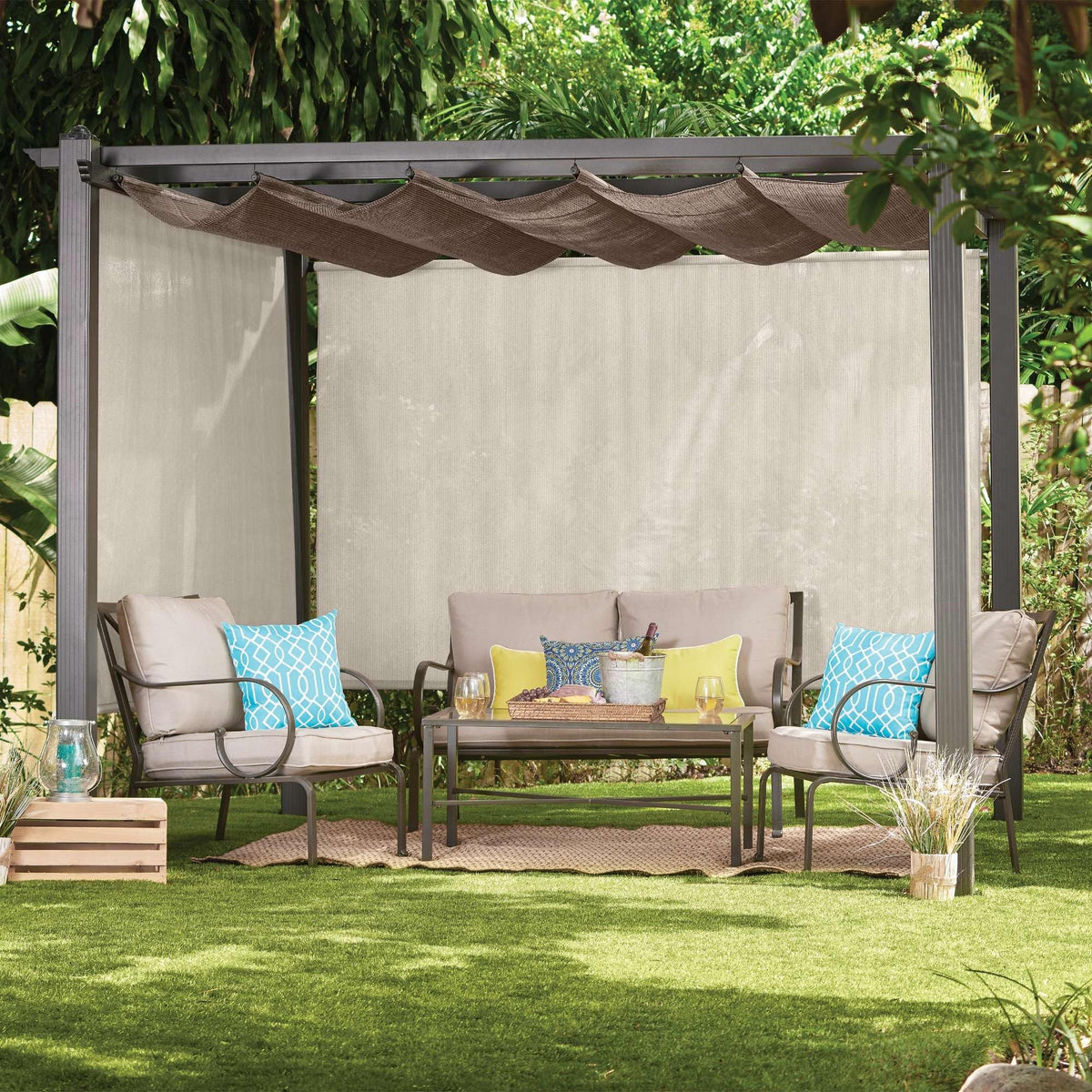 Coolaroo UV-blocking fabric up to 95 percent reduces glare and sun exposure.