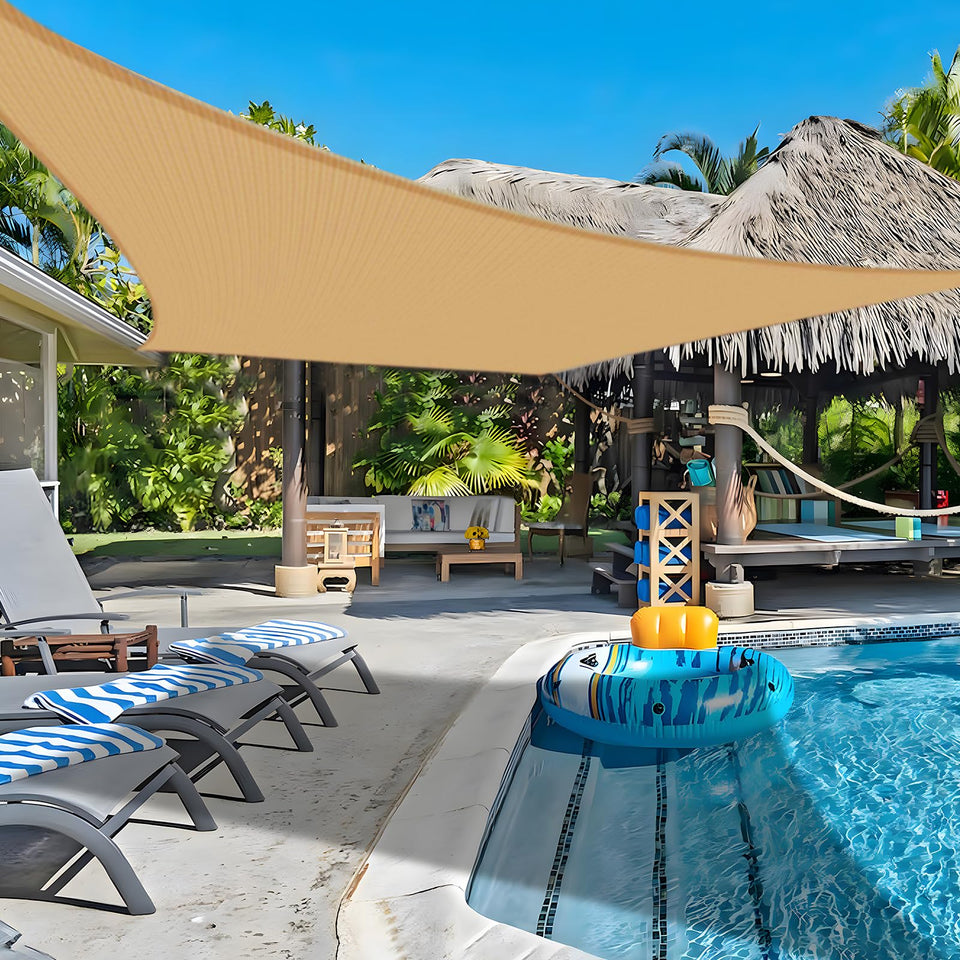 COOLBOYS shade sail 16x20 installed over a patio for cooling outdoor shade.