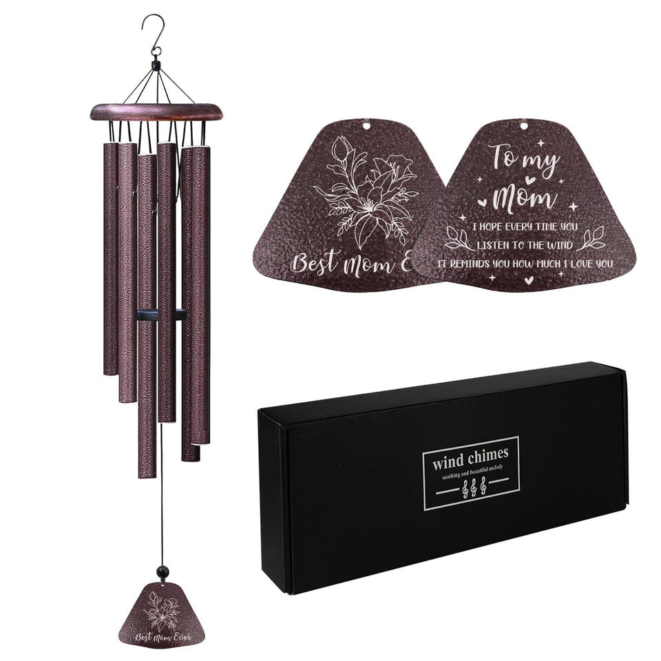 Coolertaste Best Mom Ever wind chime with six tuned tubes for soothing garden sounds.