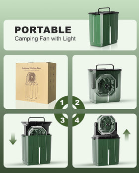 Coolice misting fan with three wind speeds and integrated LED lights.