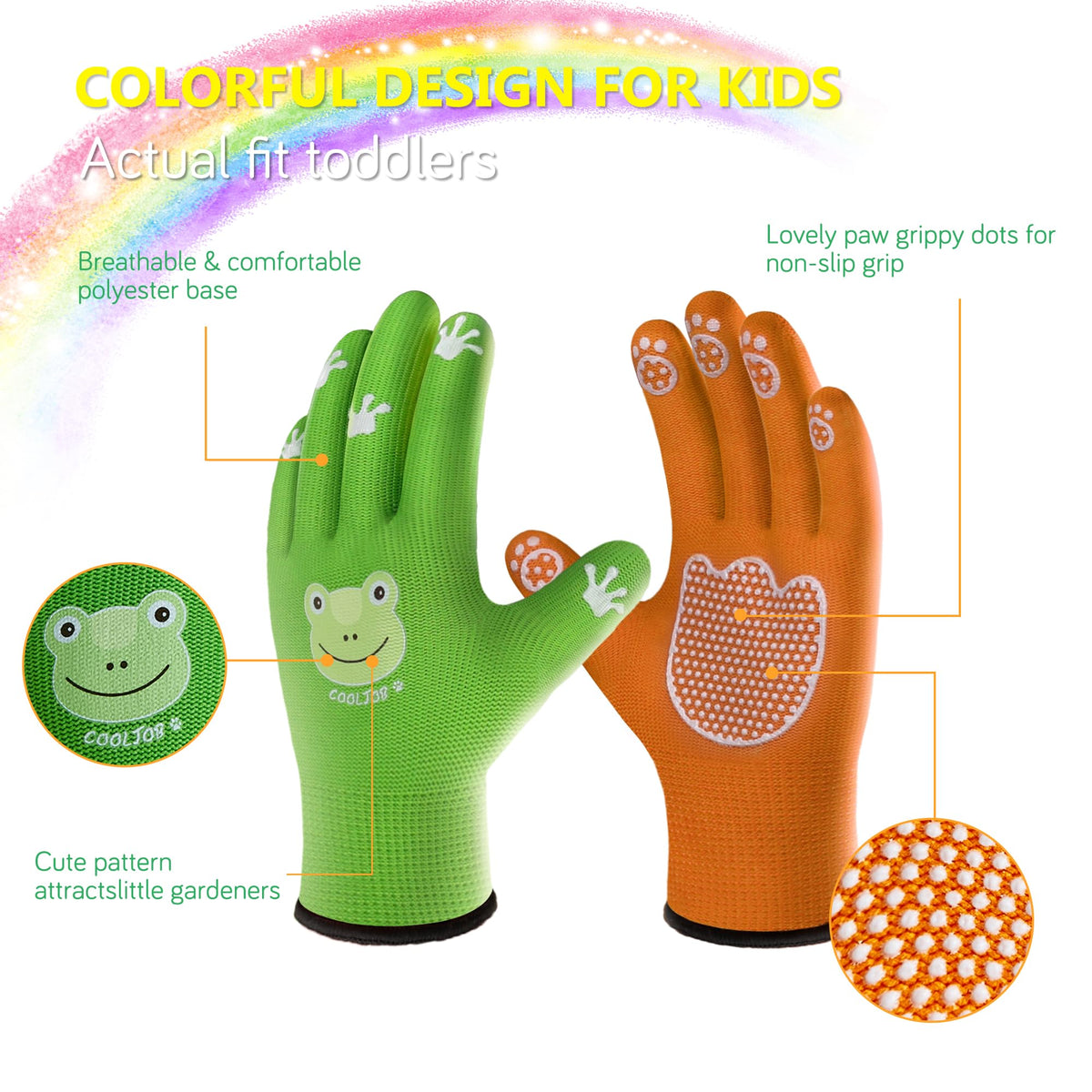 COOLJOB toddler garden gloves with animal-face designs spark outdoor fun.