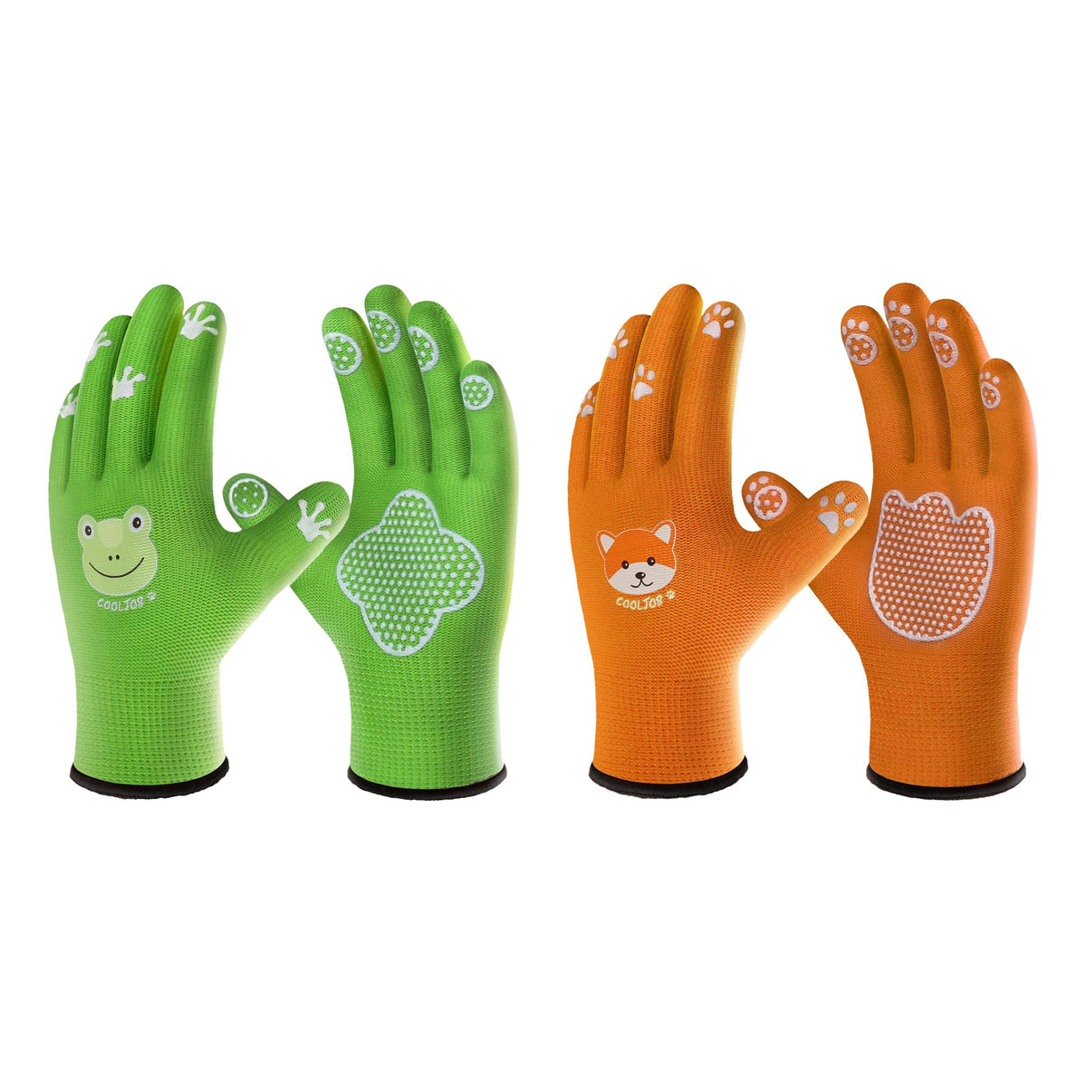 COOLJOB breathable toddler garden gloves with paw dots for secure grip during digging.