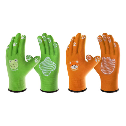 COOLJOB breathable toddler garden gloves with paw dots for secure grip during digging.