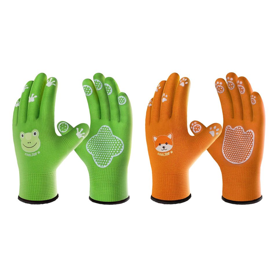 COOLJOB breathable toddler garden gloves with paw dots for secure grip during digging.