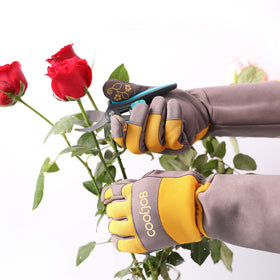COOLJOB bright floral-pattern gloves boost visibility in the garden.