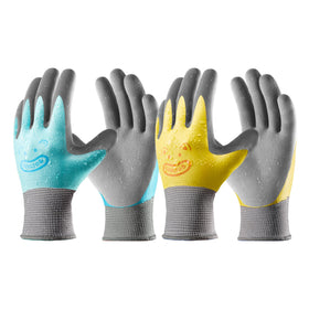 CoolJob double coated kids gardening gloves pack in blue and yellow with waterproof protection