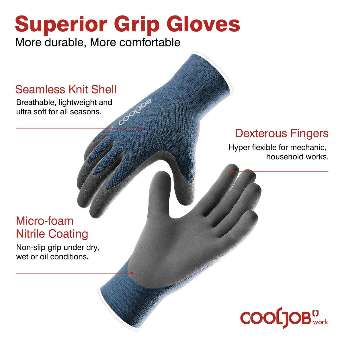 COOLJOB gardening gloves with stretchy jersey knit for high dexterity during tasks.