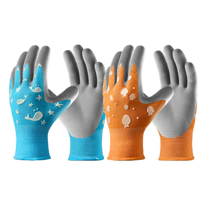 COOLJOB blue gloves with whale motif for kid-friendly gardening and enhanced visibility.