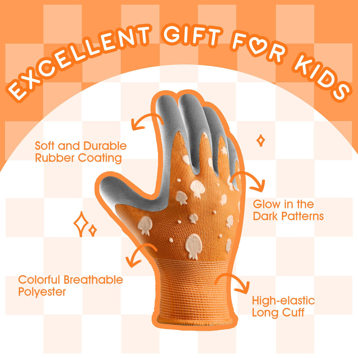 COOLJOB orange gloves with jellyfish motif for playful garden tasks and easy identification.