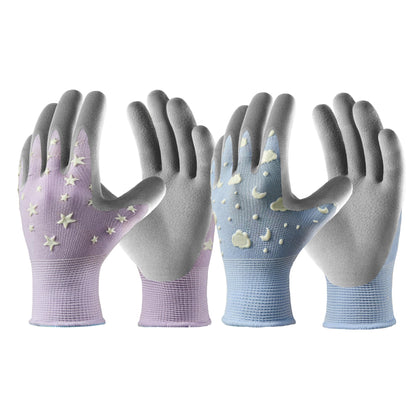 COOLJOB glow light-blue gloves with cloud and moon for kids gardening