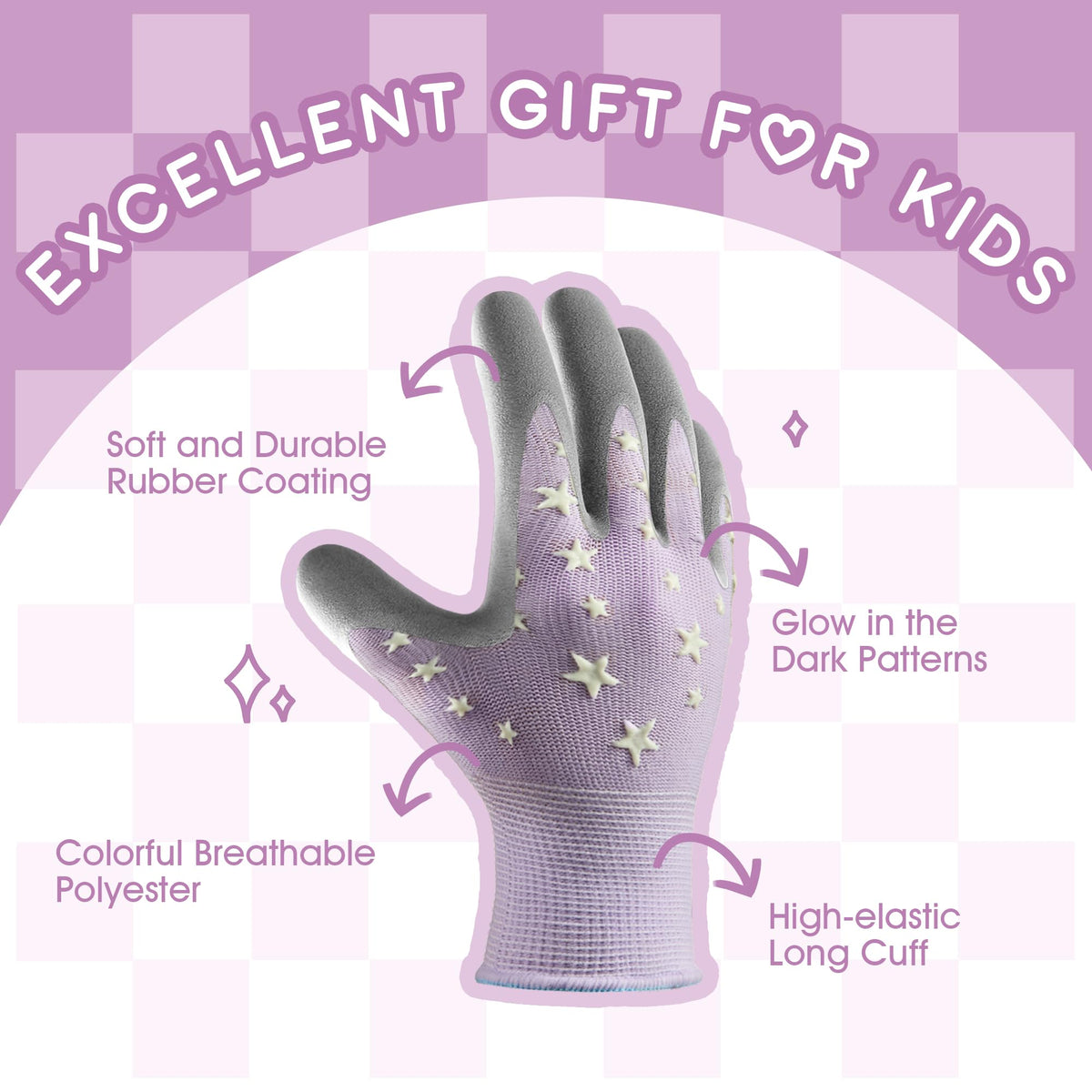 COOLJOB glow purple gloves with stars for night gardening