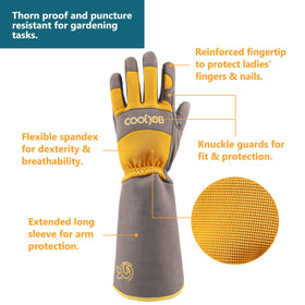 COOLJOB long-sleeve padded garden gloves offer comfort for extended yard tasks.