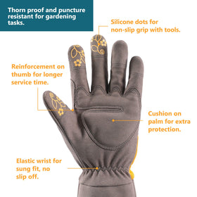 COOLJOB puncture-resistant gloves provide secure grip while pruning thorny shrubs.
