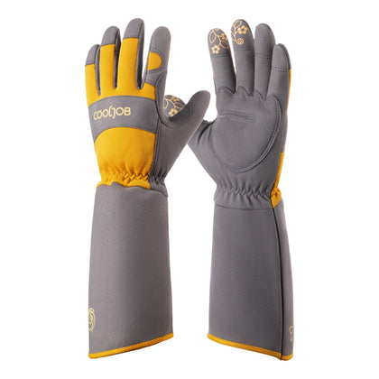 COOLJOB thorn-proof gloves with extended cuff protect hands during pruning.