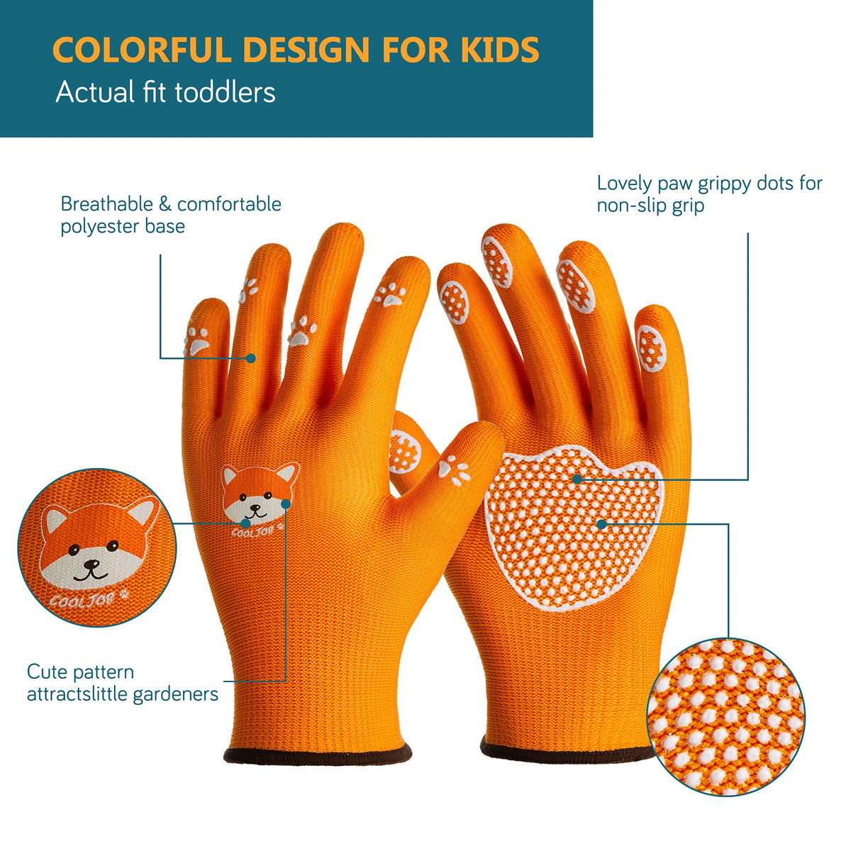 COOLJOB gloves show paw-dot grip on palms for secure tool handling