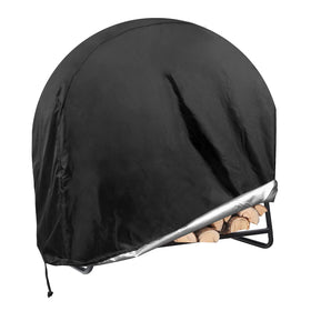 Coolrunner 40-inch round firewood hoop cover on hoop rack protecting wood from rain