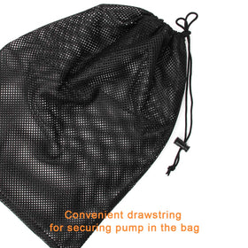 Coolrunner black pond filter bag shown in use for maintenance routines.